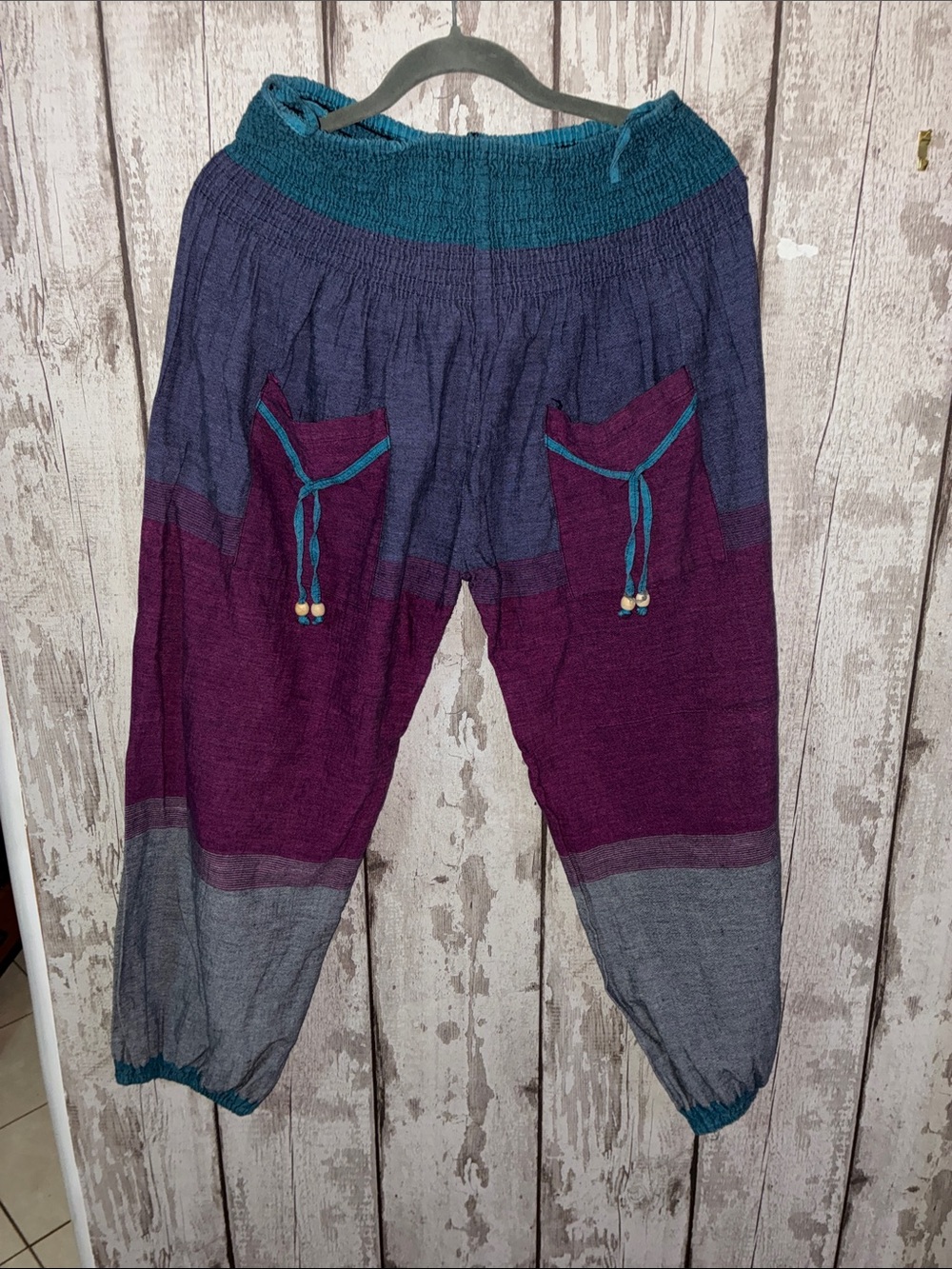 Boho Colorblock Harem Pants in Teal, Navy & Plum